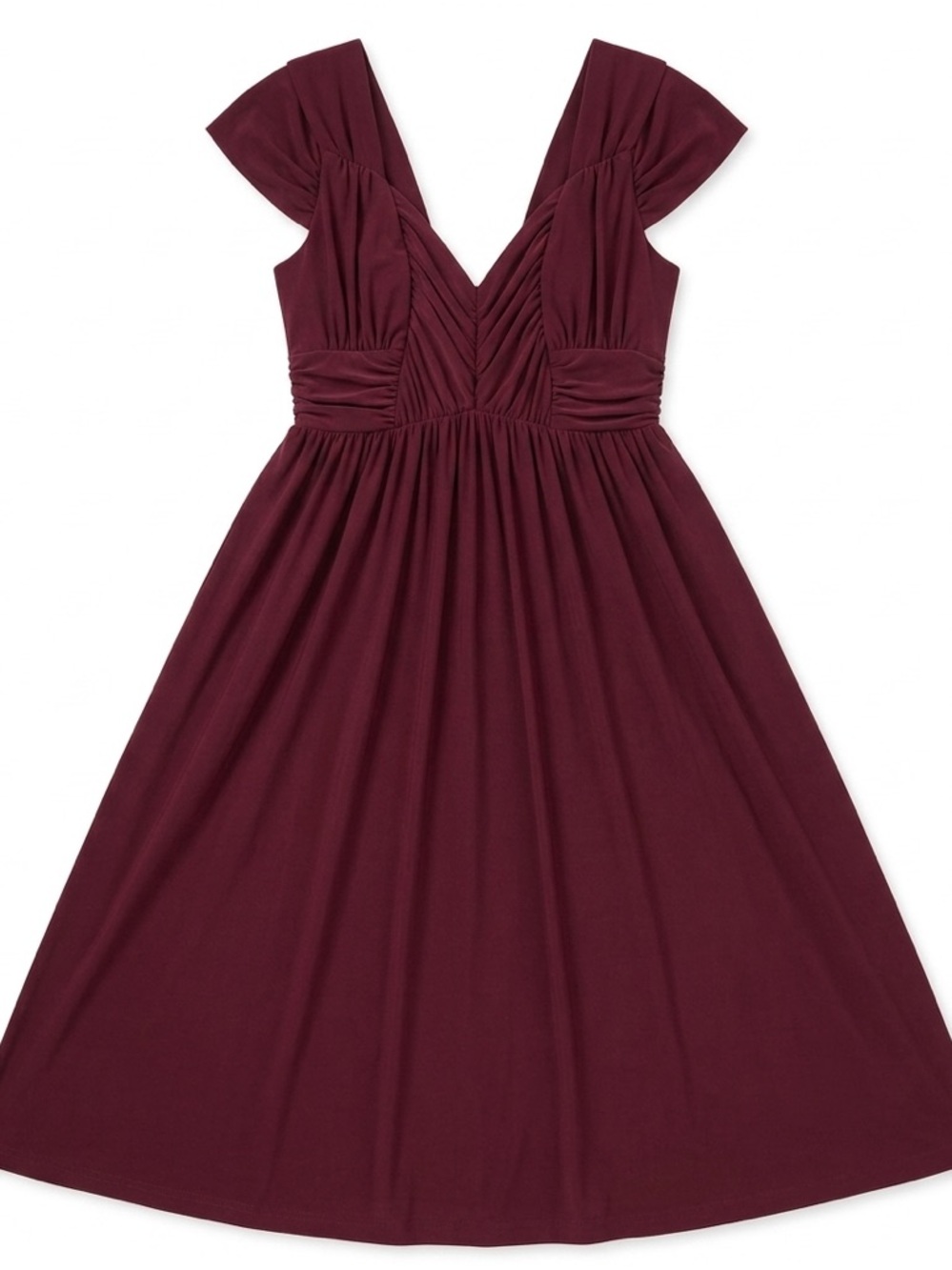 ASOS Burgundy V-Neck Midi Dress with Ruffled Cap Sleeves size 6